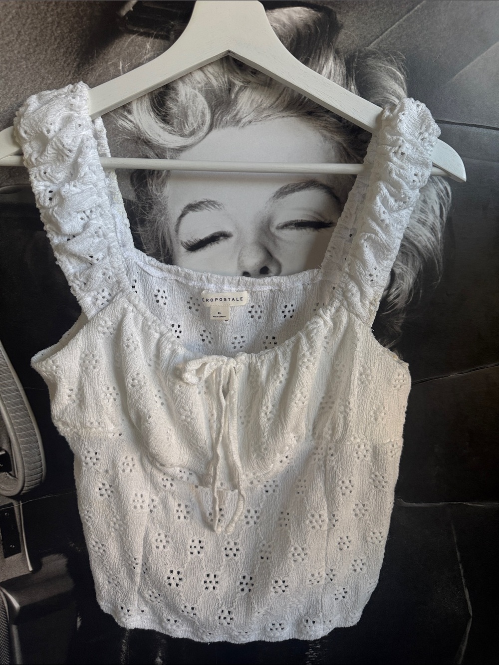Aeropostale White Eyelet Camisole with Ruched Straps